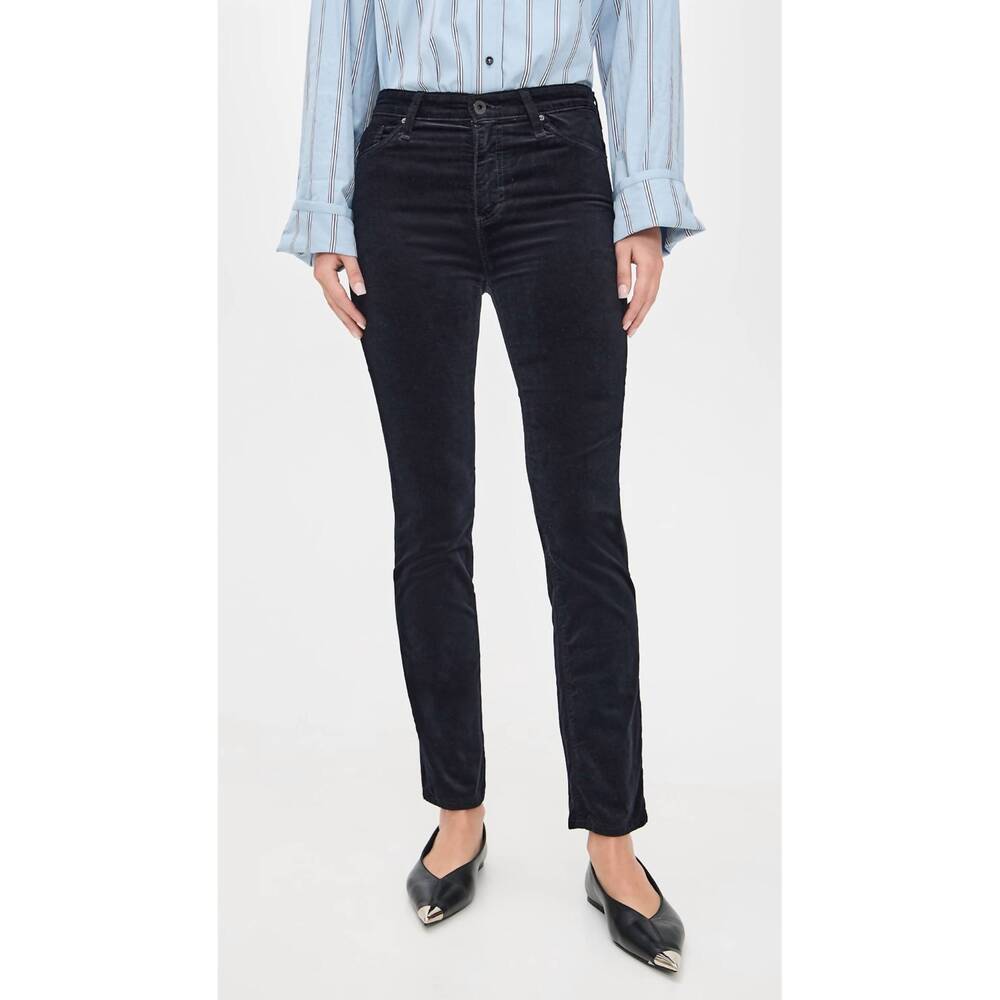 NEW AG JEANS mari hi rise straight velvet jeans in super black